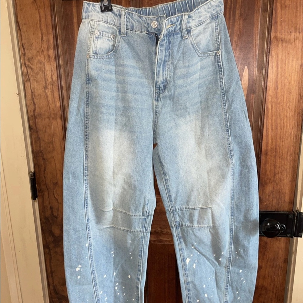 Mundoven Baggy, Wide Leg Jeans Blue W/Detail & Spatters Medium